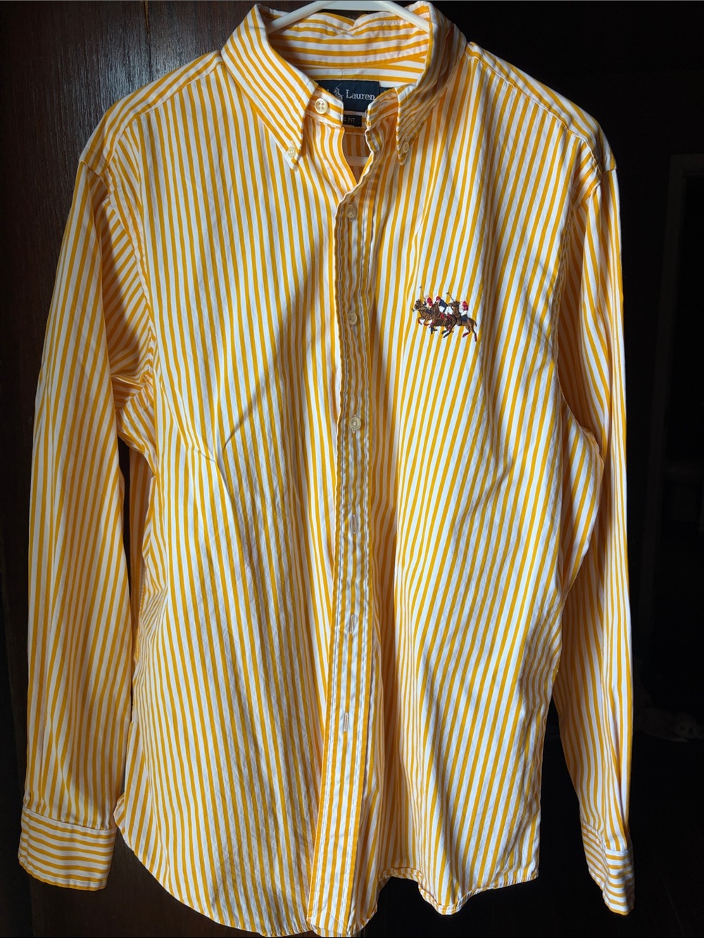Ralph Lauren Yellow and White Striped Button-Down Shirt